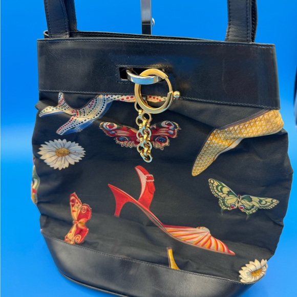 Salvatore Ferragamo Black and Multicolor Butterfly Shoulder Bag - Picture 2 of 7